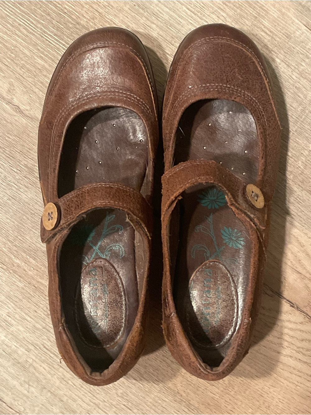 Montana Artisan Crafted Brown Leather Mary Jane Flats Button Strap